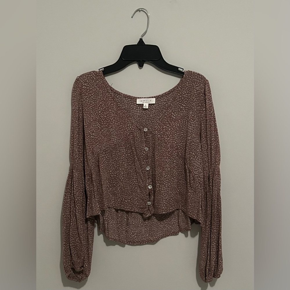 Printed Button-Front Long-Sleeve Top